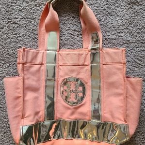 Tory Burch creamsicle/silver tote handbag